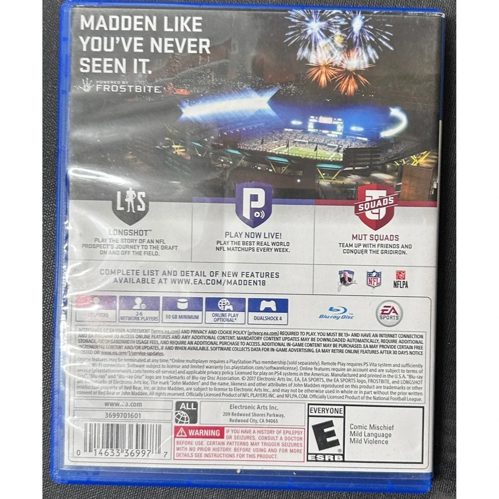 EA Sports Madden NFL 18 Sony PlayStation 4 PS4 Tom Brady Cover 2017 Football